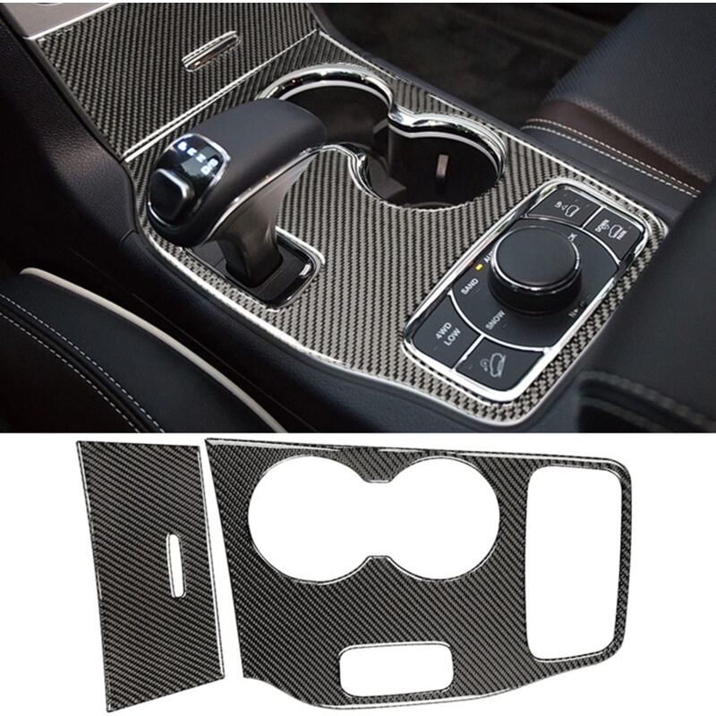 foto del prodotto rivestimento del coperchio della console centrale in vera fibra di carbonio nera, adatto per accessori interni jeep grand cherokee 2014 2015