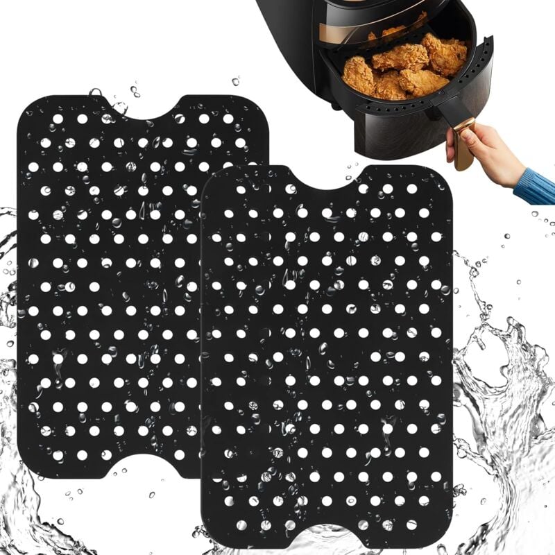 foto del prodotto rivestimento per friggitrice ad aria, 2 pezzi tappetino in silicone per friggitrice ad aria riutilizzabile per forno, friggitrice ad aria calda,