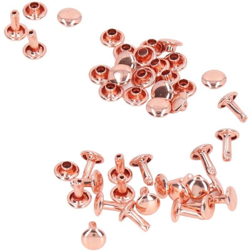 foto del prodotto rivetti a doppio tappo pssopp, 100 set da 8 mm, rivetti a doppio tappo in oro rosa, bottoni in metallo, rivetti rotondi fai da te per borse, scarpe e