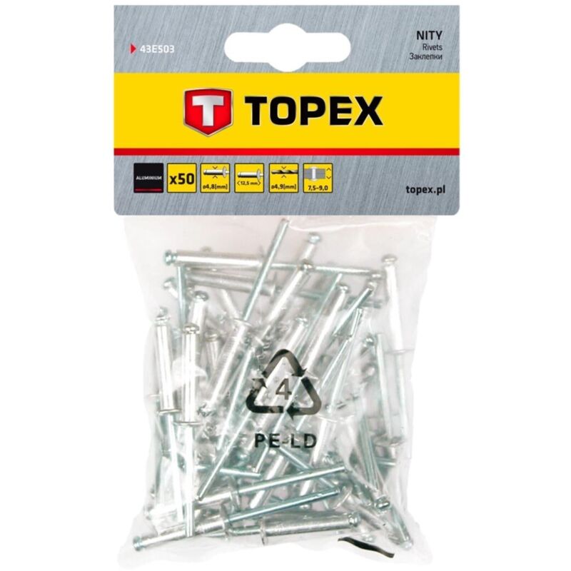 foto del prodotto rivetti in alluminio topex 4,8x12,5 mm - collegamento forte degli elementi, 50 pz.