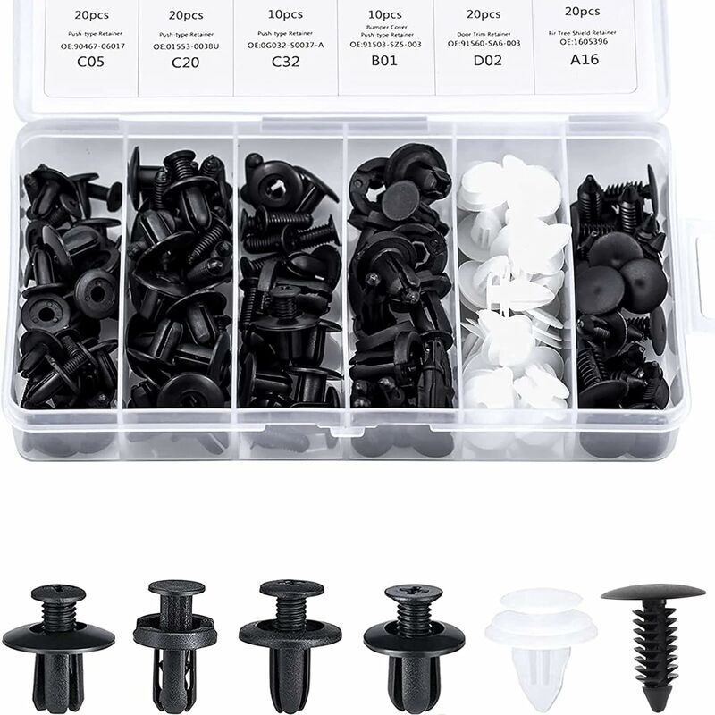 foto del prodotto rivetti per finiture interne, clip in plastica, rivetti in plastica, clip di protezione per fissaggio, pannello porta, fibbia, scatola da 100 pezzi,