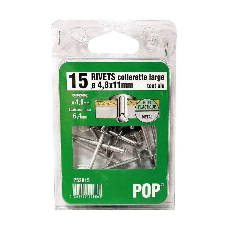 foto del prodotto rivetto in alluminio pop, flangia larga, diametro 4,8x11mm, 15 pezzi