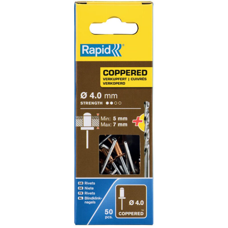 foto del prodotto rivetto rapid 5001462 punta da trapano 4 x 10 mm rame alluminio 50 unit 
