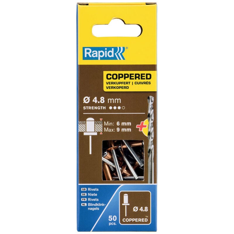 foto del prodotto rivetto rapid 5001467 punta da trapano 4,8 x 12 mm rame alluminio 50 unit 