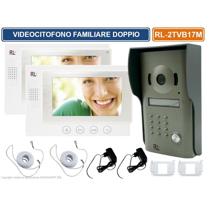 foto del prodotto rl kit videocitofono bifamiliare doppio monitor a colori 7 apertura elettroserratura e cancello esterno