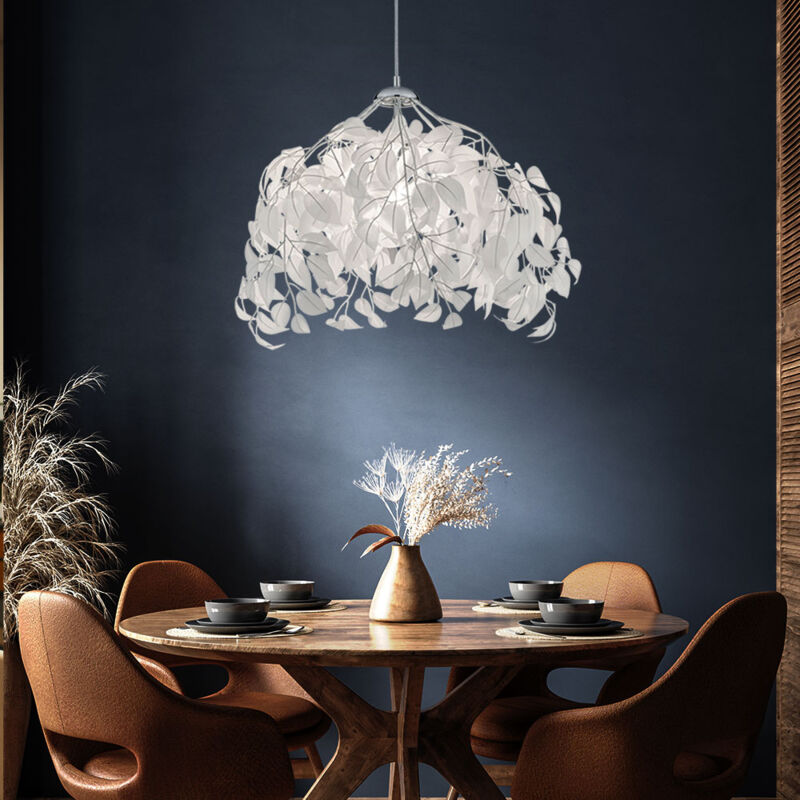 foto del prodotto rl lampada a sospensione lampada a sospensione lampada da soffitto lampada da soggiorno lampada da sala da pranzo, metallo cromato foglie bianche,