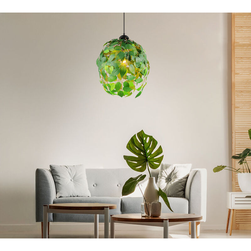 foto del prodotto rl lampada a sospensione lampada a sospensione per tavolo da pranzo lampada da soggiorno lampada a foglia, metallo plastica nero verde, regolabile