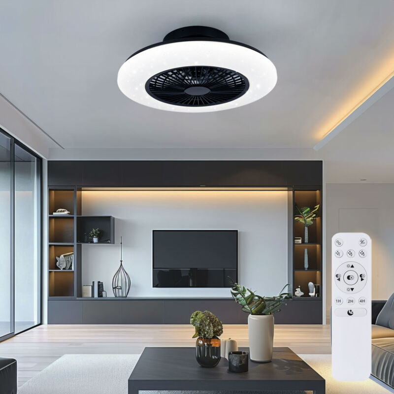 foto del prodotto rl ventilatore da soffitto lampada soggiorno lampada da soffitto camera da letto effetto stella, telecomando dimmerabile cct luce notturna timer,