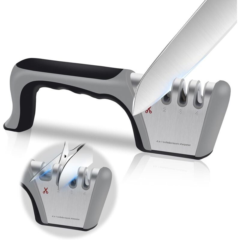 foto del prodotto rnemitery affilacoltelli professionale, affilacoltelli da cucina 4 in 1 affilacoltelli e forbici, affilacoltelli con gomma antiscivolo per coltelli