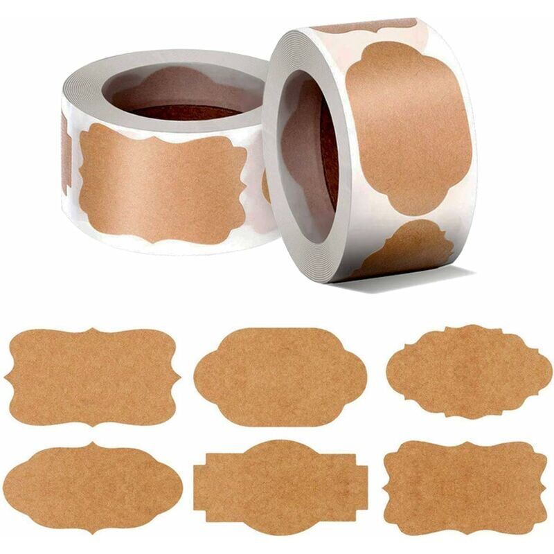 foto del prodotto rnemitery etichette adesive in carta kraft, 600 etichette autoadesive, adesivi per ufficio e cucina, utilizzate per cartelle, bottiglie, confezioni