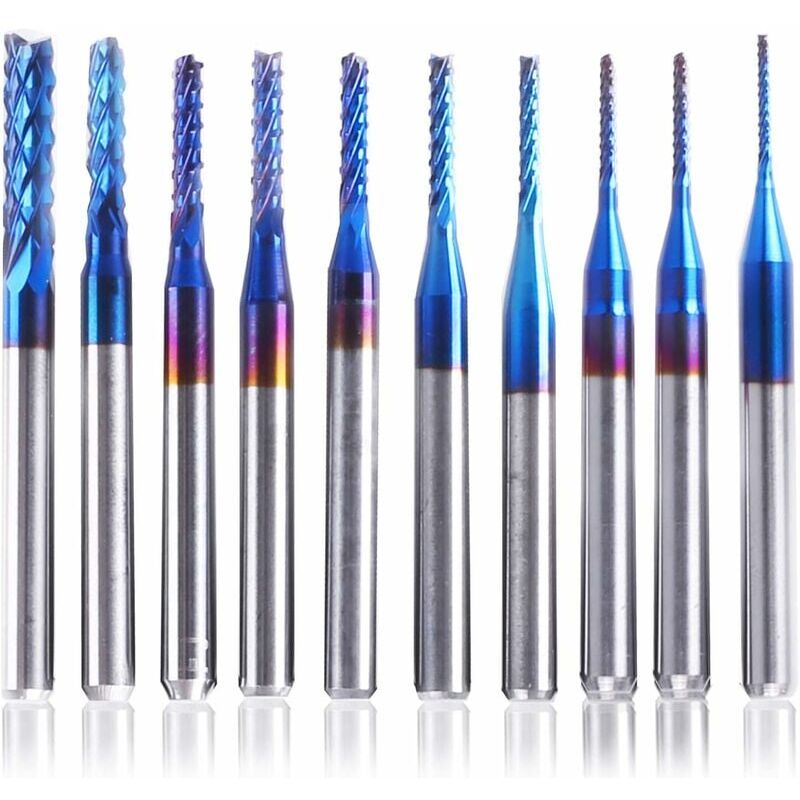 foto del prodotto rnemitery fresa cnc 10 pezzi nano blue coat, 0,8 3 mm, gambo 1 8