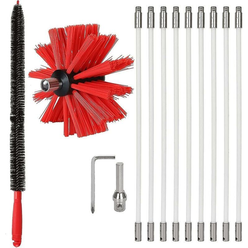 foto del prodotto rnemitery kit spazzacamino professionale 3,6m spazzola regolabile pulizia camino in nylon 100mm canne fumarie 9 aste
