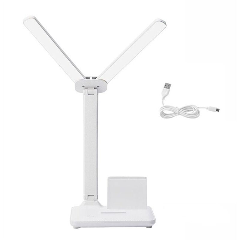 foto del prodotto rnemitery lampada da scrivania a led a doppia testa, lampada da tavolo a led con ricarica usb per casa ufficio