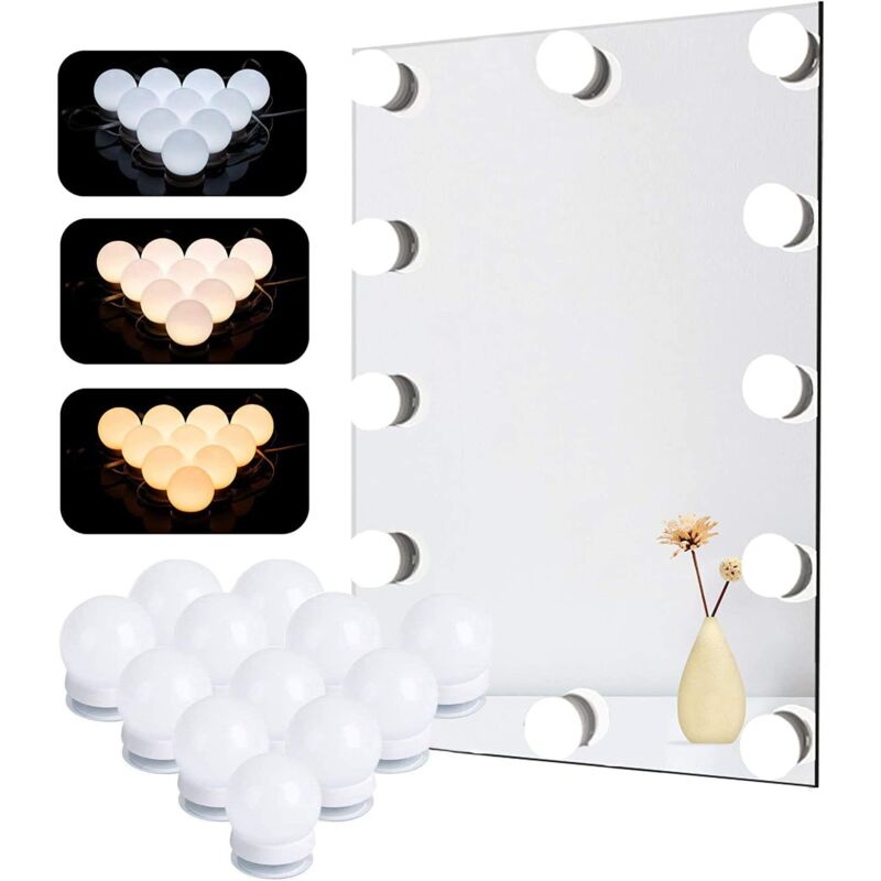 foto del prodotto rnemitery lampada da specchio, 12 lampadine hollywood kit luce led dimmerabile lampada per specchio cosmetico da bagno 3 colori 10 livelli di