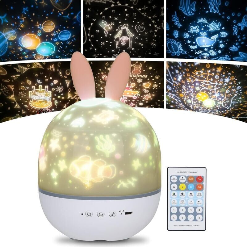 foto del prodotto rnemitery lampada per proiettore stellare con luce notturna per bambini, luce notturna musicale con rotazione a 360 timer telecomando 6