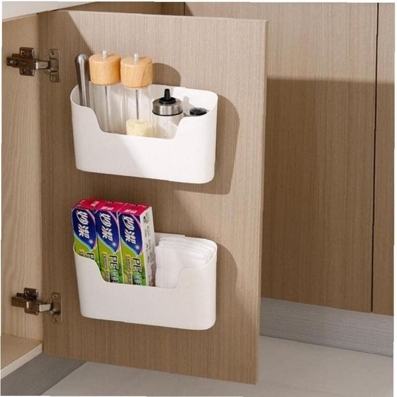 foto del prodotto rnemitery scatola di immagazzinaggio per porta dell armadio da cucina 2 pezzi, scatola di immagazzinaggio adesiva fissata al muro, scatola