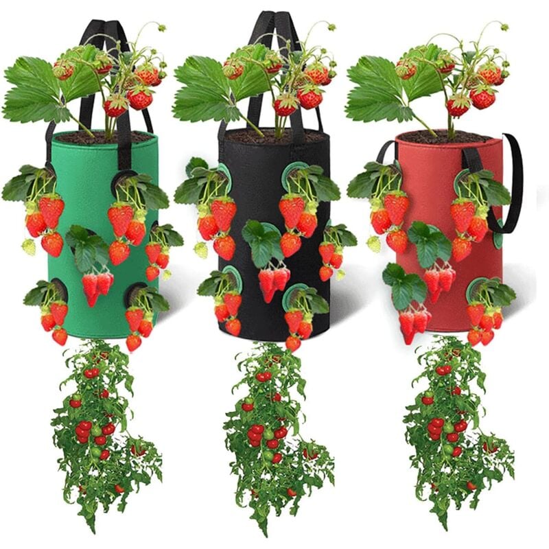 foto del prodotto rnemitery set di 3 sacchetti per coltivazione sospesi, sacchetti per piante traspiranti con 12 fori, per fragole, erbe aromatiche, fiori, verdure,