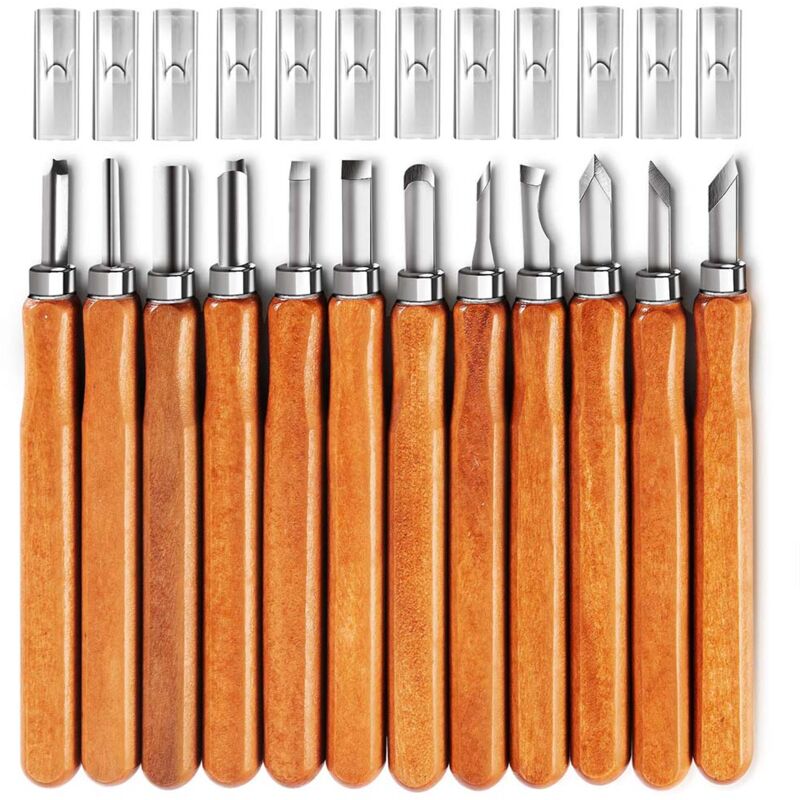 foto del prodotto rnemitery strumenti per intagliare il legno, kit di coltelli da intaglio in acciaio al carbonio sk5 da 12 pezzi per principianti e professionisti