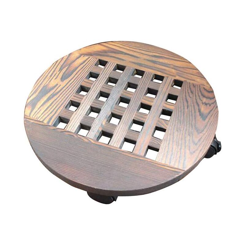 foto del prodotto rnemitery supporto per piante in legno supporto per vaso da fiori rotondo in legno massello con ruote, base mobile per supporto per fiori con