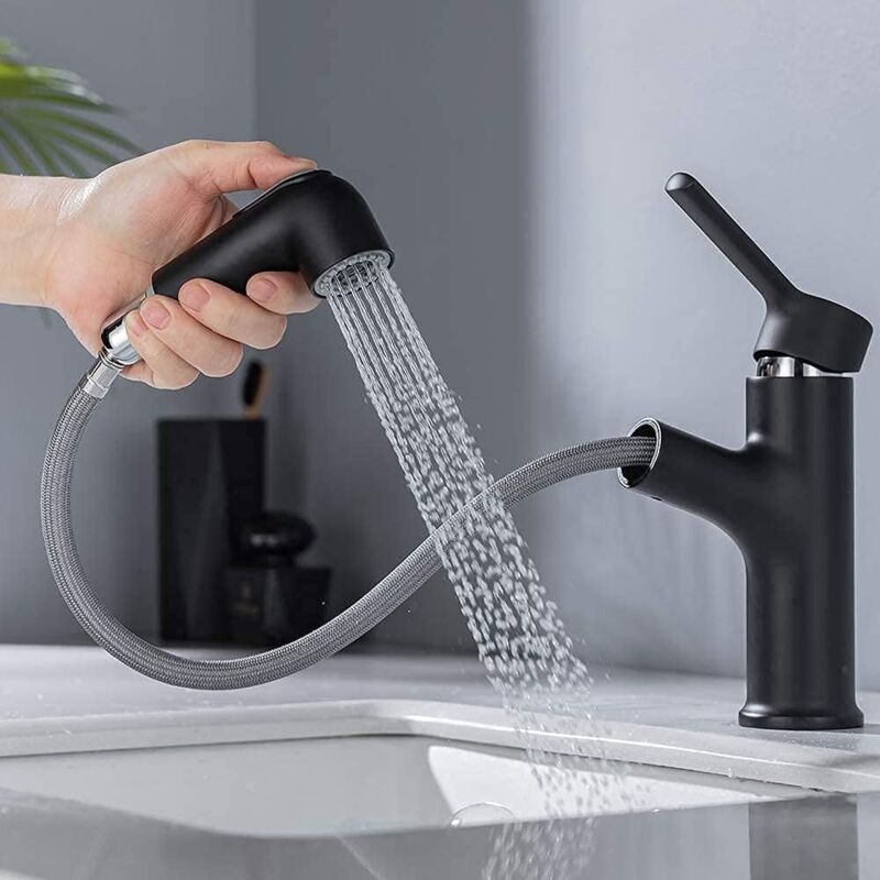 foto del prodotto robinet de lavabo avec douchette extensible 2 modes mitigeur salle de bains en laiton durable