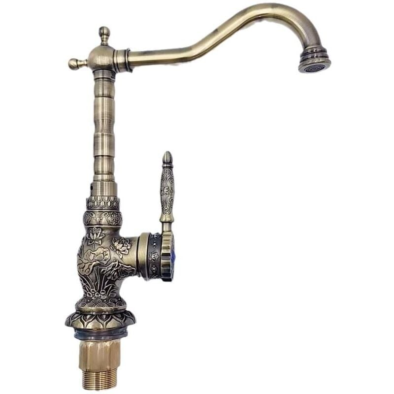 foto del prodotto robinet sculpt la main en alliage de zinc, fleur antique, buse rotative trou unique, robinet de cuisine, robinet de salle de bains, robinet