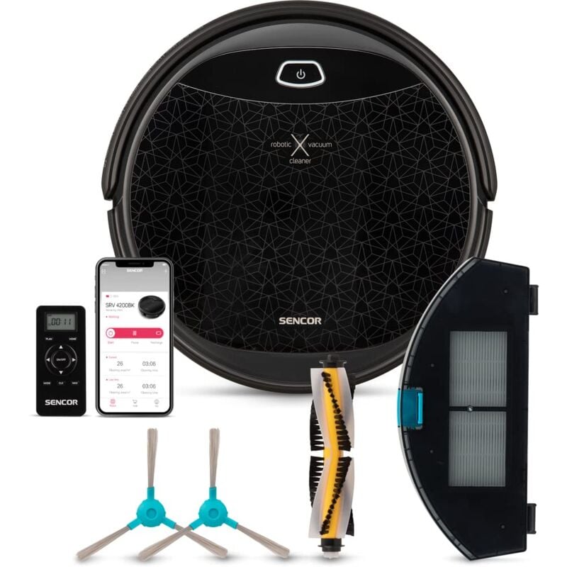 foto del prodotto robot aspirapolvere con sistema antiurto, wifi con app, pianificazione intelligente, perfetto per tutti i tipi di pavimenti, rilevamento degli