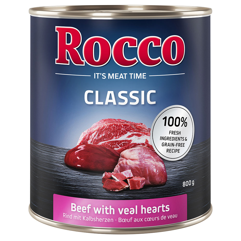 foto del prodotto rocco classic 6 x 800 g alimento umido per cani manzo con cuori di vitello