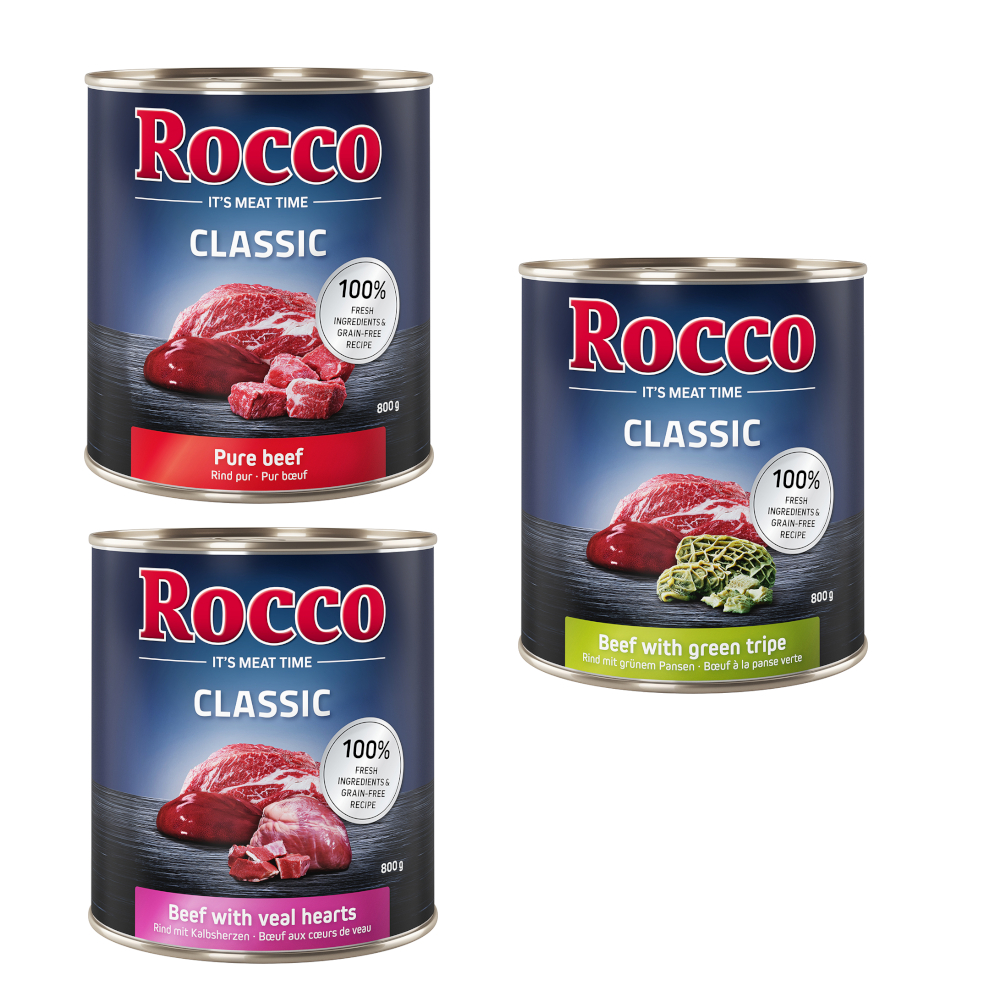 foto del prodotto rocco classic pacco misto 6 x 800 g umido per cane mix manzo manzo puro, manzo con cuori di vitello, manzo con trippa
