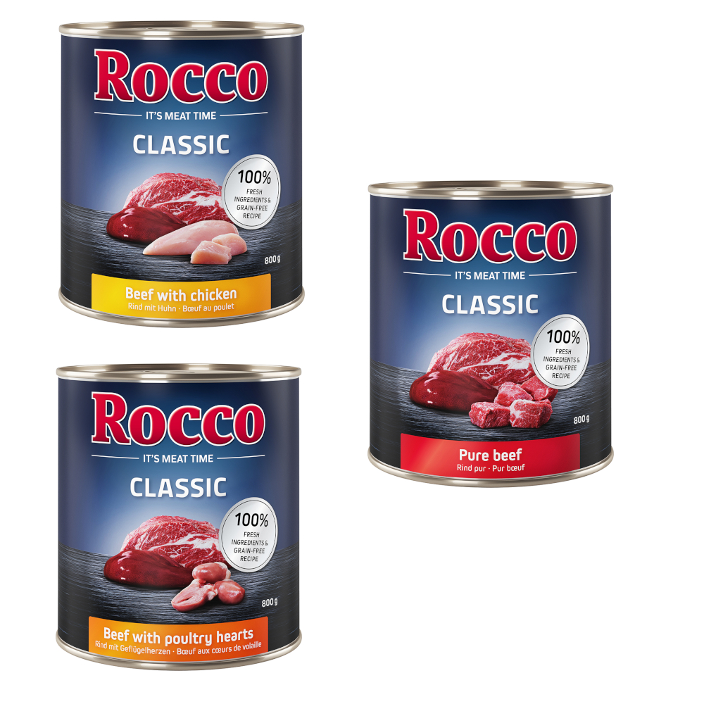foto del prodotto rocco classic pacco misto 6 x 800 g umido per cane mix top seller manzo puro, manzo con cuori di pollame, manzo con pollo