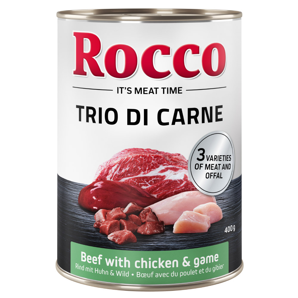 foto del prodotto rocco classic trio di carne 6 x 400 g alimento umido per cani manzo, pollo selvaggina