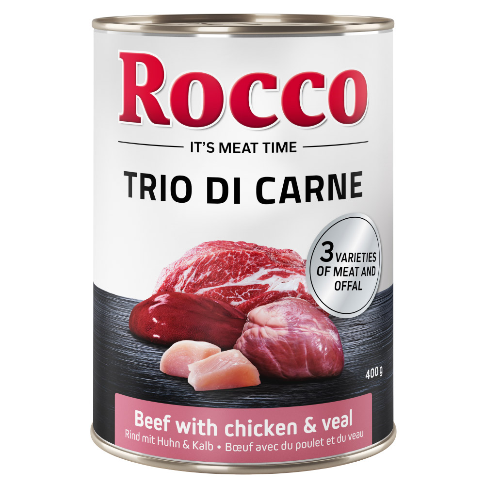 foto del prodotto rocco classic trio di carne 6 x 400 g alimento umido per cani manzo, pollo vitello