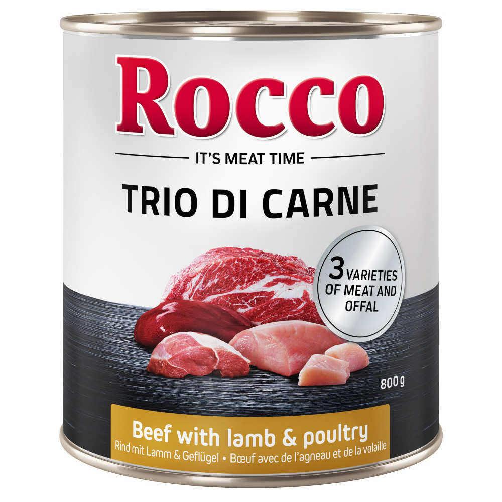 foto del prodotto rocco classic trio di carne 6 x 800 g alimento umido per cani manzo, agnello pollame