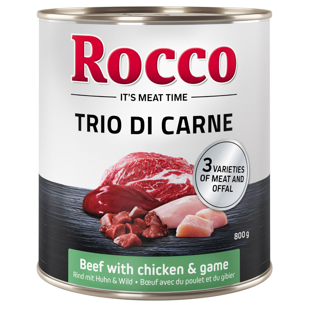foto del prodotto rocco classic trio di carne 6 x 800 g alimento umido per cani manzo, pollo selvaggina