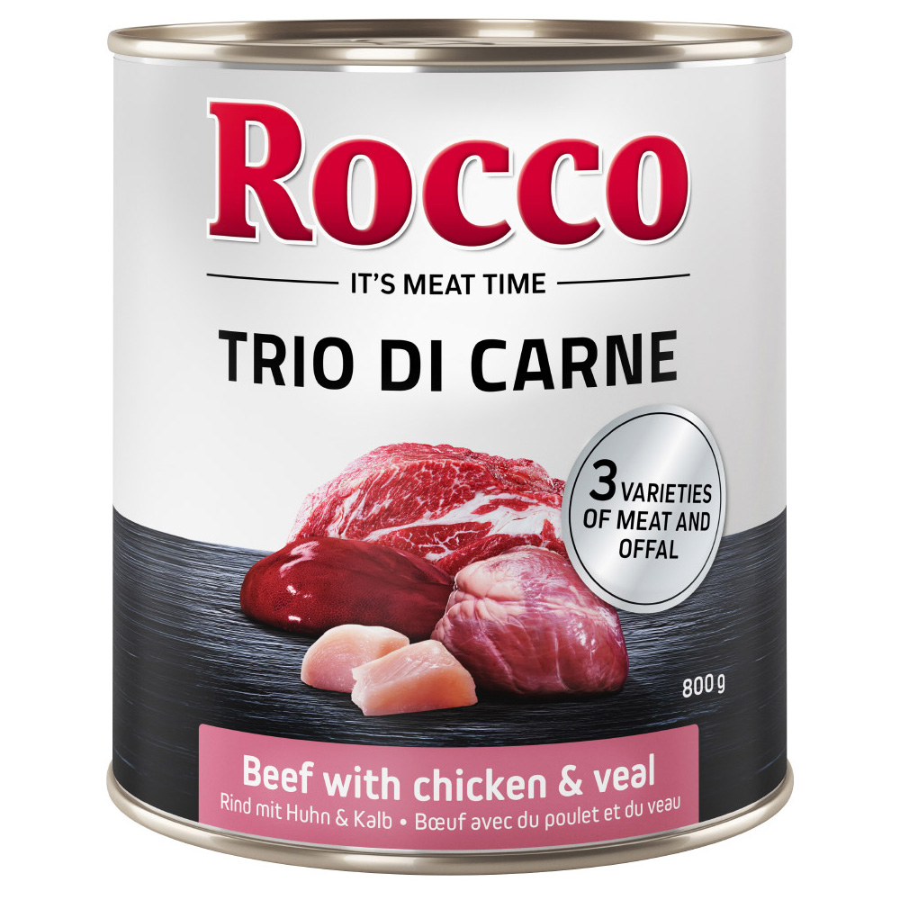 foto del prodotto rocco classic trio di carne 6 x 800 g alimento umido per cani manzo, pollo vitello