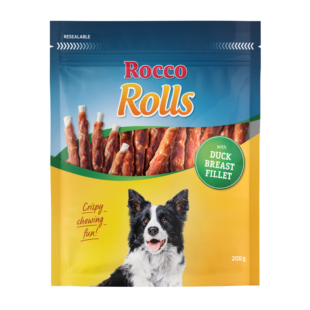 foto del prodotto rocco rolls rotolini da masticare 200 g con filetto di petto di anatra