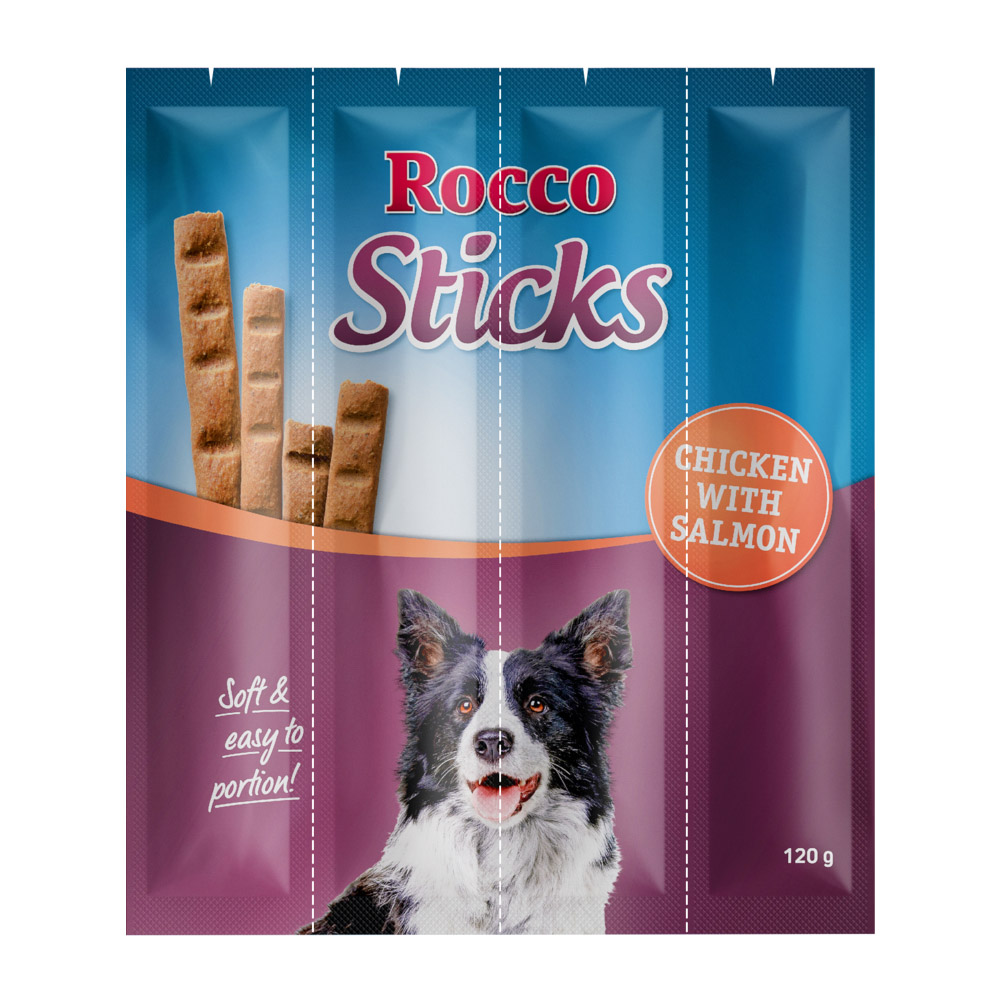 foto del prodotto rocco sticks snack per cane pollo salmone 12 pz 120 g 