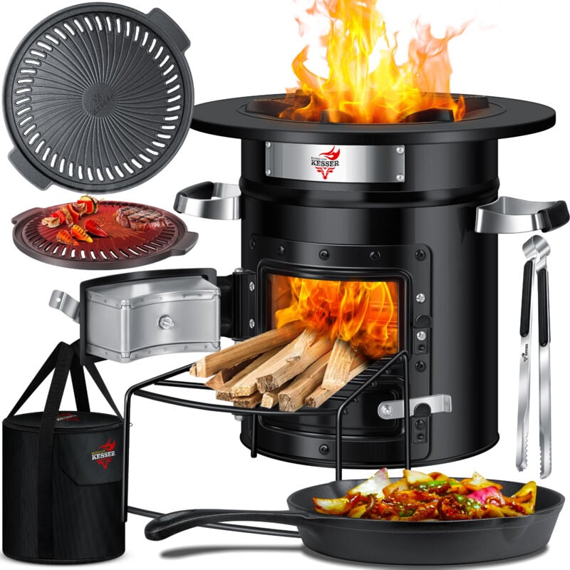 foto del prodotto rocket oven incl. grill pan in ghisa con borsa da trasporto forno olandese bbq rocket wood stove camping cooker camping grill acciaio inossidabile