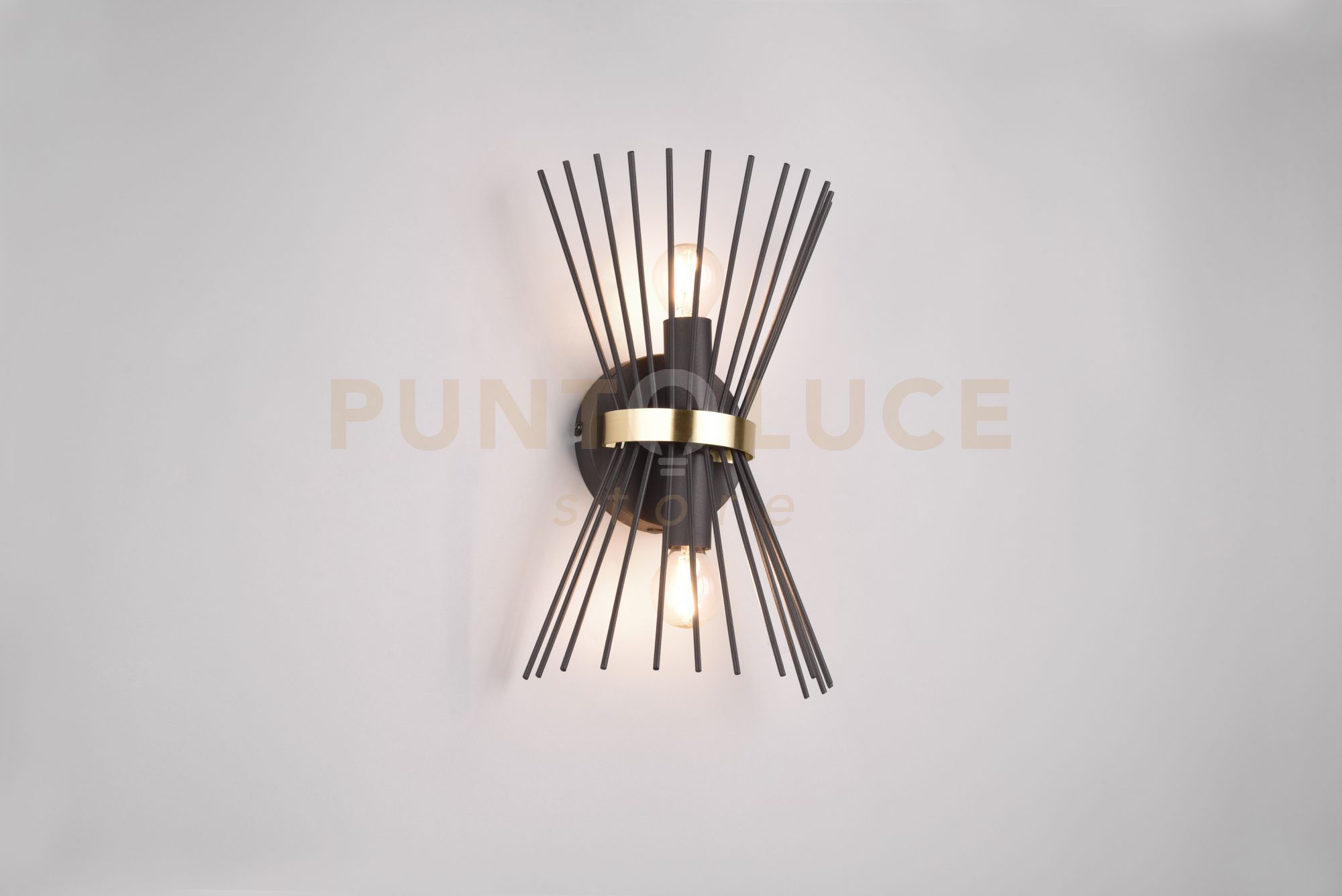 foto del prodotto rod applique bacchette di metallo nero e oro a bi emissione h. 31cm 2 luci attacco e14
