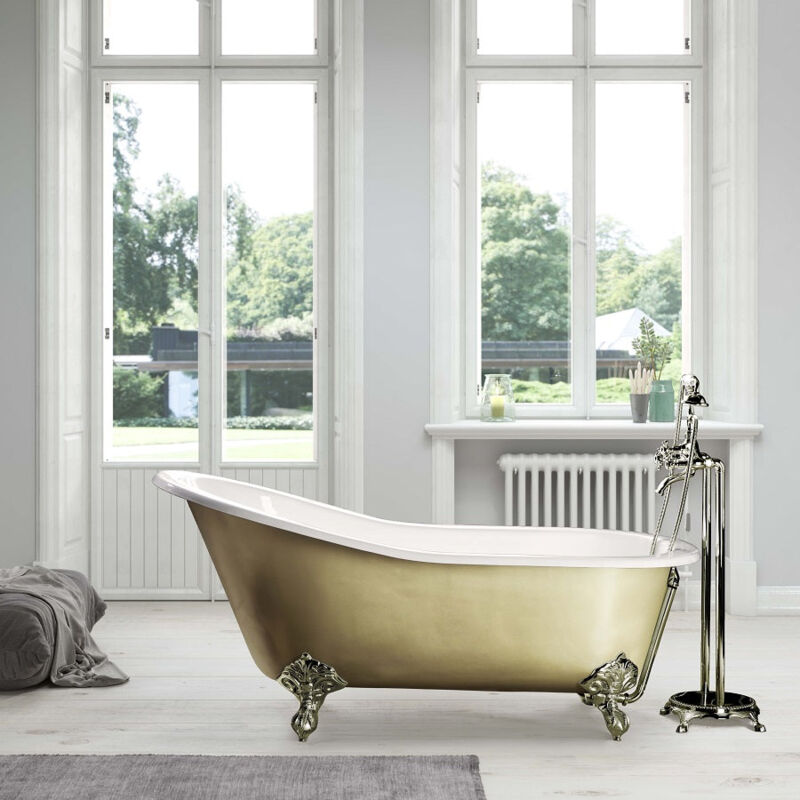 foto del prodotto rogier mothes vasca da bagno freestanding in ghisa stile classico ashford dorato oro 156 cm piedini dorati