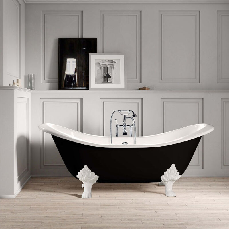 foto del prodotto rogier mothes vasca da bagno freestanding in ghisa stile classico con piedini kingston nera 182 cm piedini bianchi