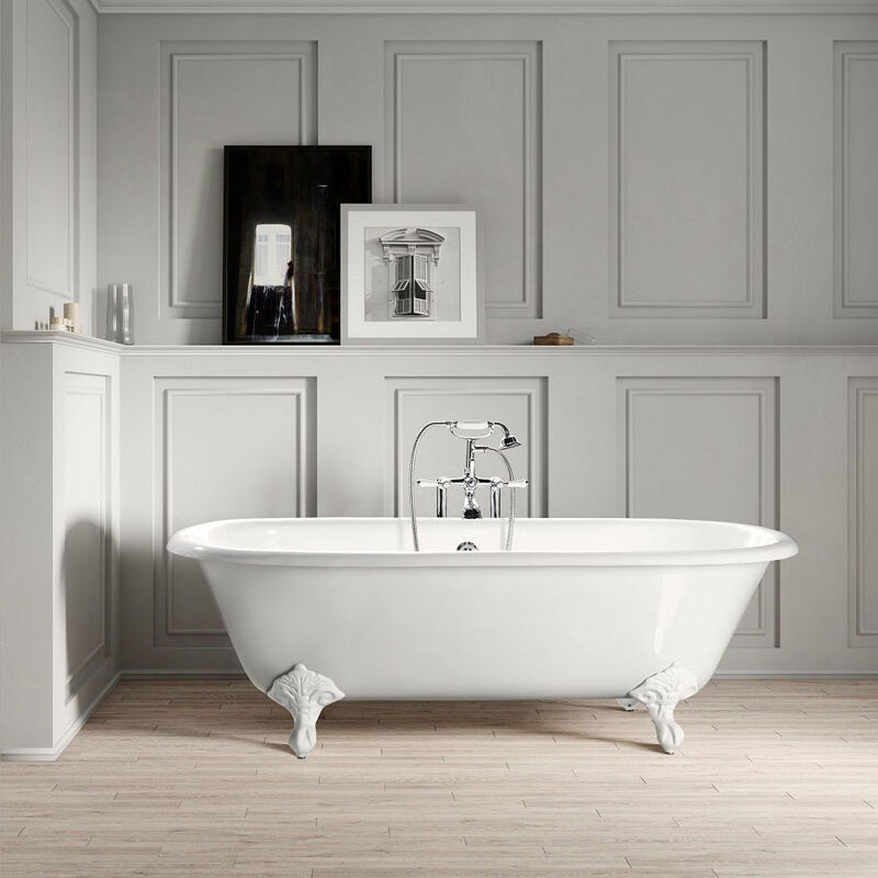 foto del prodotto rogier mothes vasca da bagno freestanding in ghisa stile classico con piedini plymouth bianca 153 cm piedini bianchi