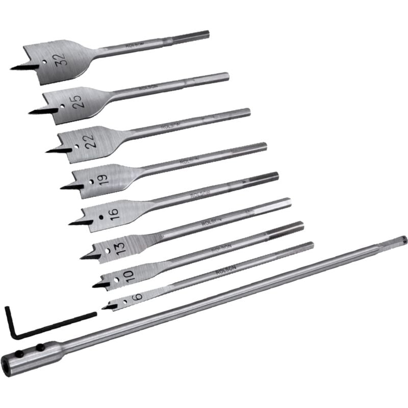 foto del prodotto rolson tools 48550 set di punte per trapano piatte per legno, 10 pezzi