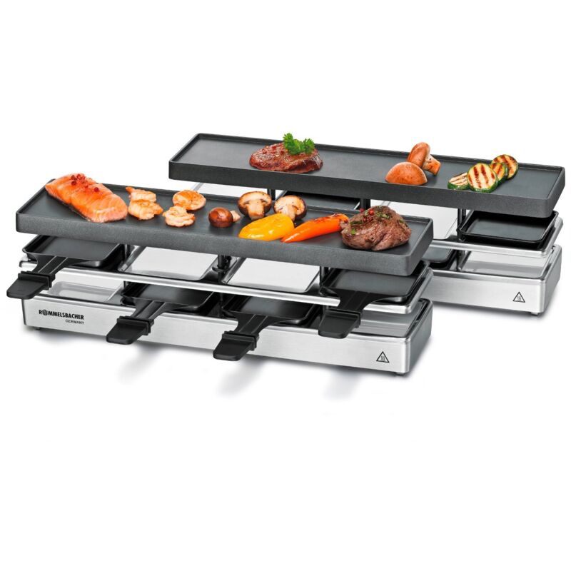 foto del prodotto rommelsbacher rc 1600 griglia per raclette 8 persona e nero, argento 1590 w