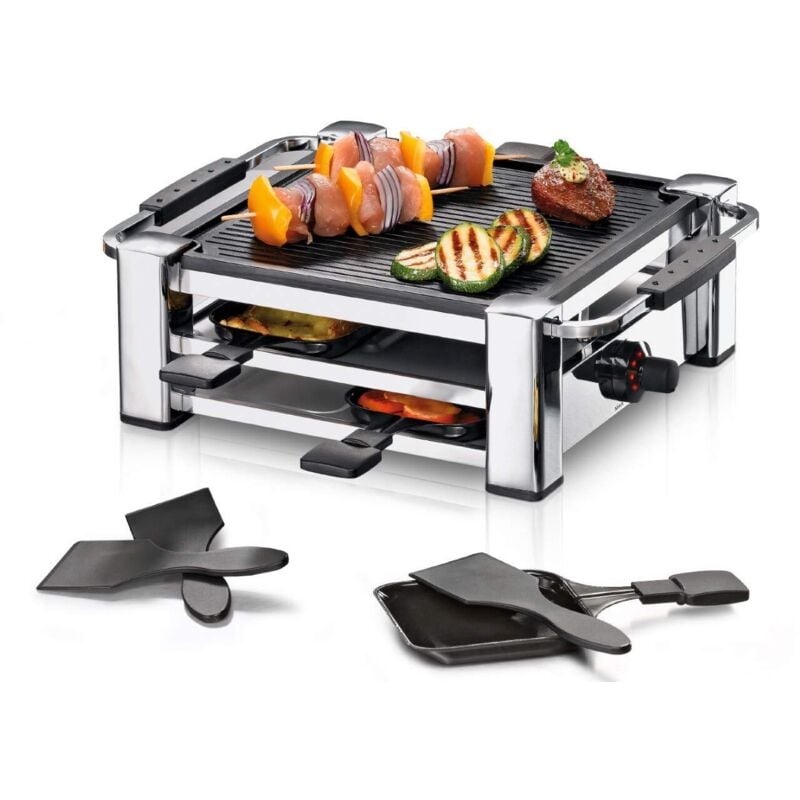 foto del prodotto rommelsbacher rcc 1000 griglia per raclette 4 persona e nero, cromo 1000 w