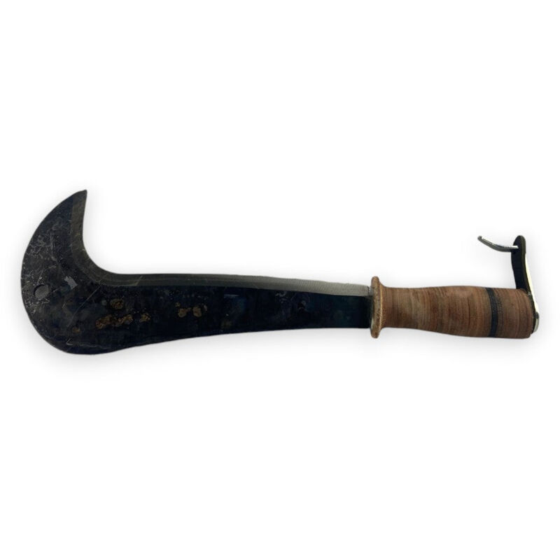 foto del prodotto roncola in acciaio forgiato con manico in cuoio lama 28 cm