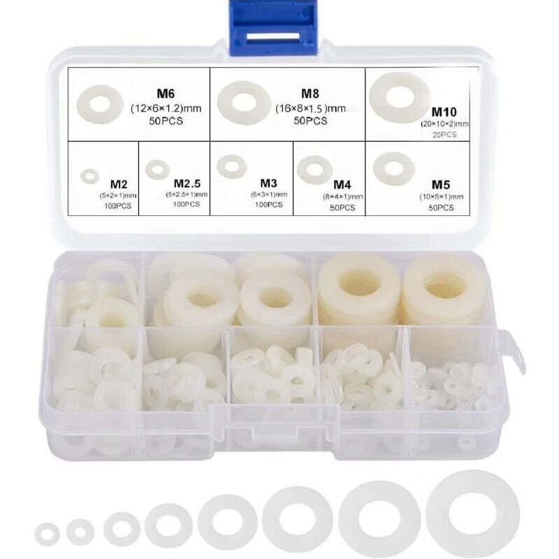 foto del prodotto rondella in nylon distanziale in plastica m2 m2.5 m3 m4 m5 m6 m8 m10 rondella piatta rotonda 520 pezzi