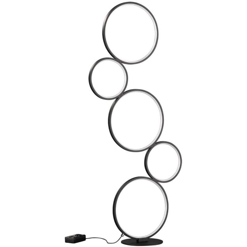foto del prodotto rondo piantana led 5 cerchi metallo nero opaco con varialuce h. 115cm