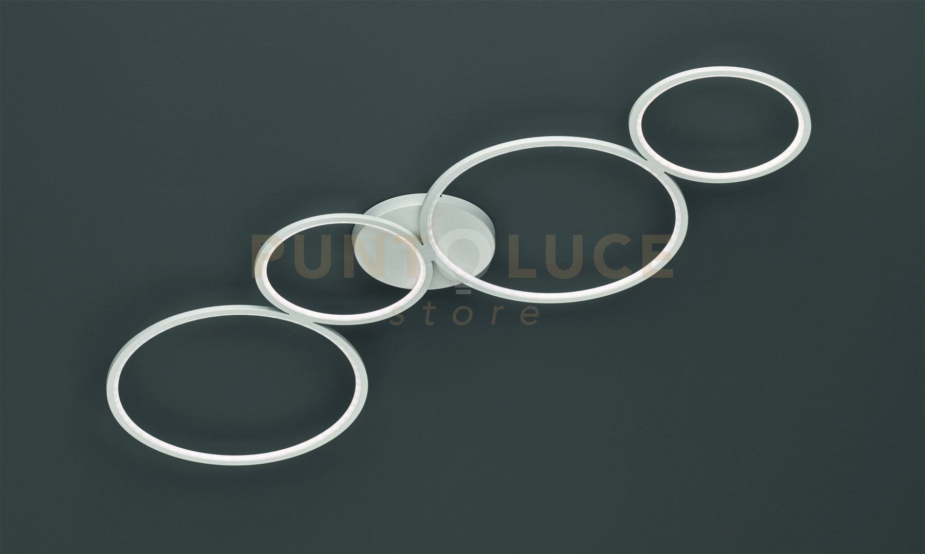 foto del prodotto rondo plafoniera led 37w 4800lm, 3000k 4 cerchi metallo bianco opaco dimmerabile con interruttore a parete l. 97cm