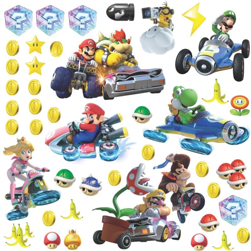 foto del prodotto roommates 54387 rm mario kart con amici adesivo da parete, pvc, multicolore, 13 x 2,5 x 27 cm