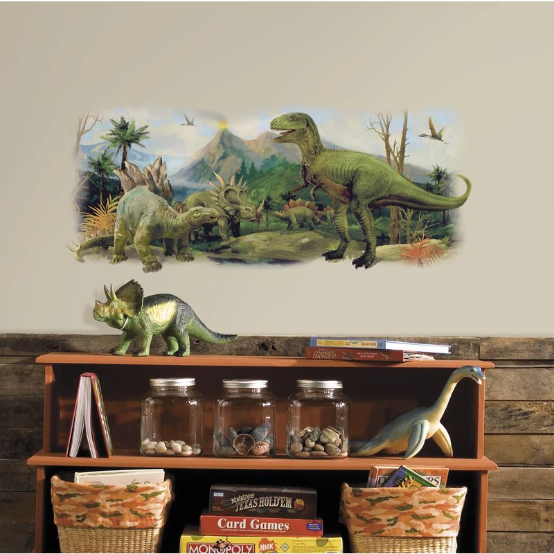 foto del prodotto roommates adesivo gigante da parete dinosauro scena, multicolore